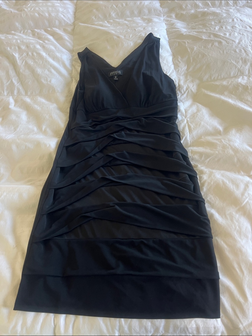 Enfocus Studio Black Ruched V-Neck Midi Dress